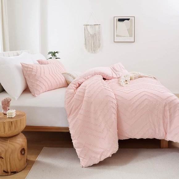 Chevron Tufted Texture Petal Pink Blush Full Size Bed Comforter Set Bedding New - Picture 4 of 11